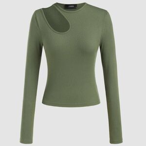 Cider Solid Knit Asymmetrical Neck Cut Out Long Sleeve Top